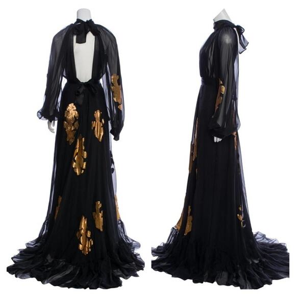 Djaba Diassamidze Mariana Gold Applique Gypsy Drss - Picture 3 of 9